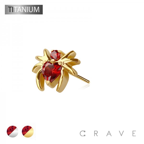 IMPLANT GRADE TITANIUM THREADLESS PUSH IN RED HEART CZ SPIDER TOP PART
